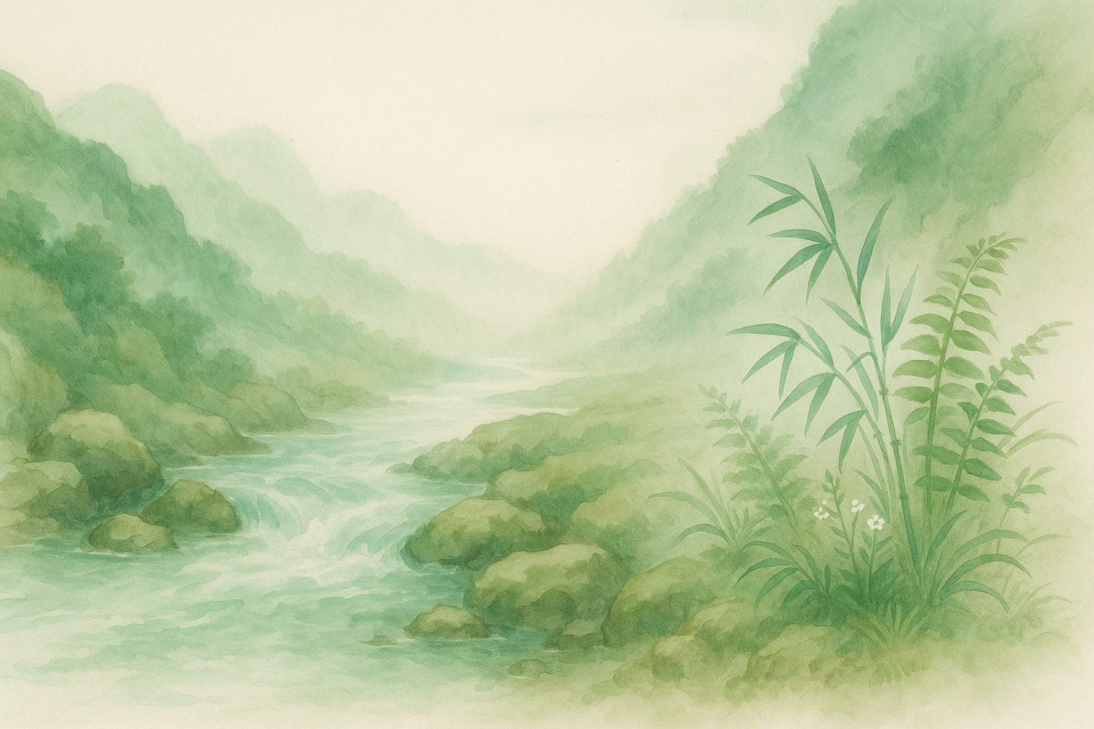 Peaceful illustration of a winding creek—symbolizing lifelong learning journey