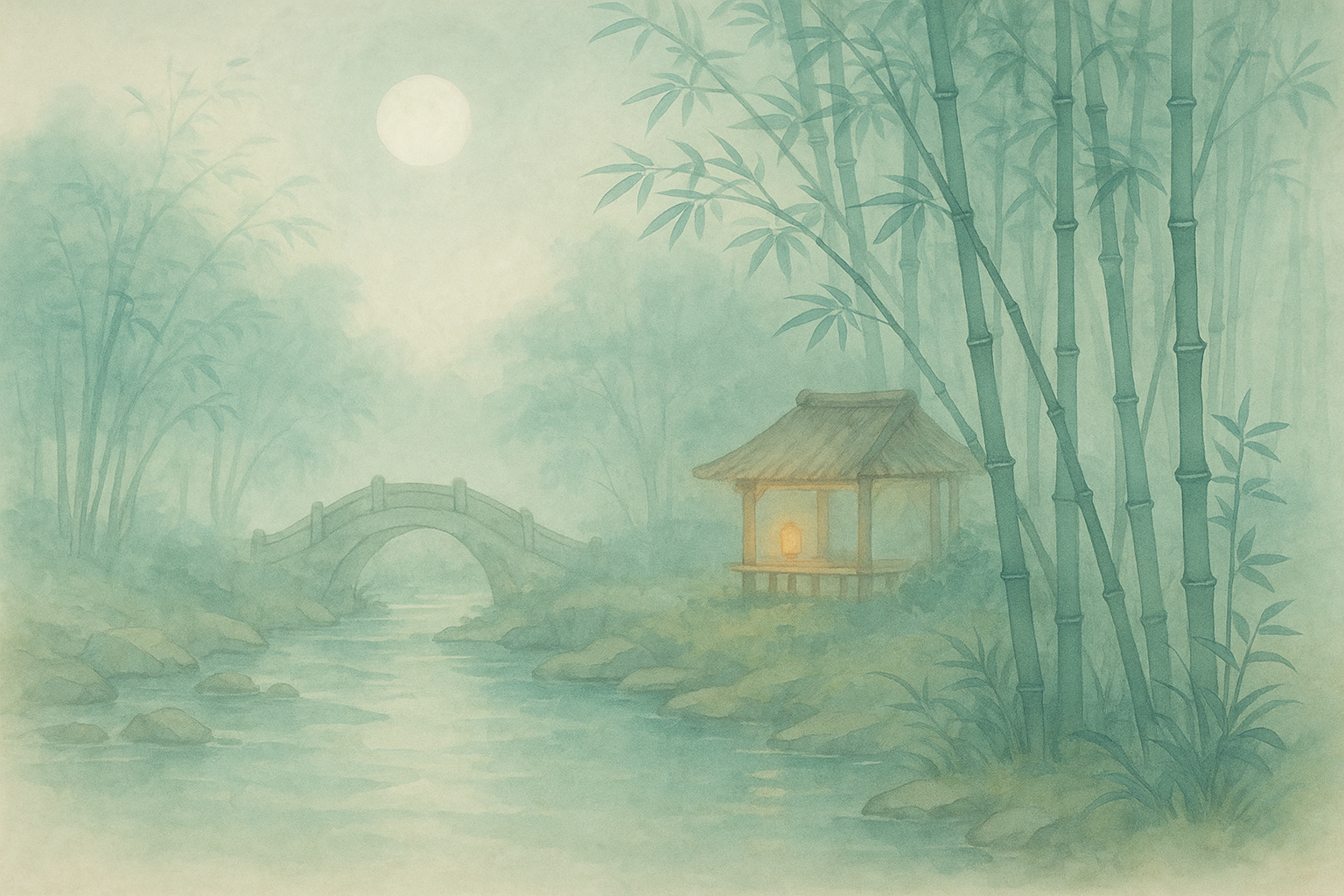 Stylised pavilion over calm water at dusk — a reminder to reflect on every trade
